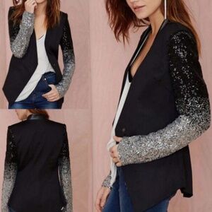 HAODUOYI Black Sequin Long Sleeve Retro Whimsigoth Witchy Blazer Jacket Size S